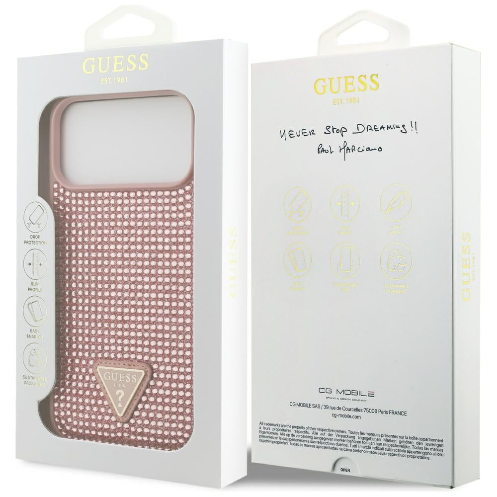 Guess Rhinestone Triangle Logo Case for iPhone 17 Pro Max - Pink_7