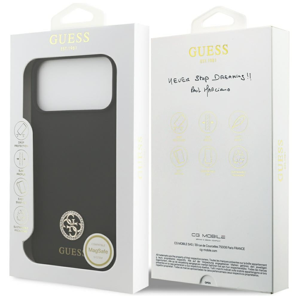 Guess Silicone Logo Strass 4G MagSafe Case for iPhone 17 Pro Max - Black_7