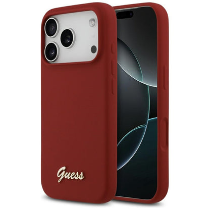 Guess Silicone Script Metal Logo MagSafe Case for iPhone 17 Pro - Red_0