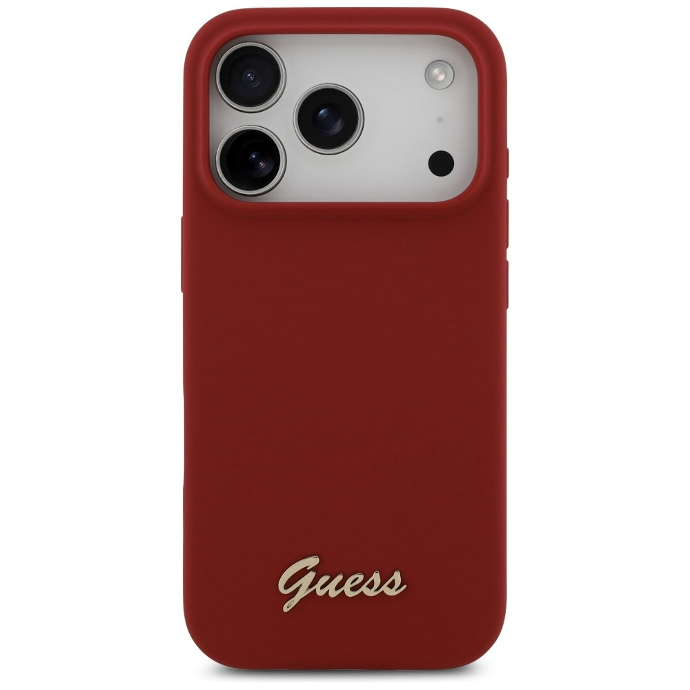 Guess Silicone Script Metal Logo MagSafe Case for iPhone 17 Pro - Red_2
