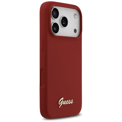 Guess Silicone Script Metal Logo MagSafe Case for iPhone 17 Pro - Red_3
