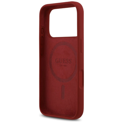 Guess Silicone Script Metal Logo MagSafe Case for iPhone 17 Pro - Red_6