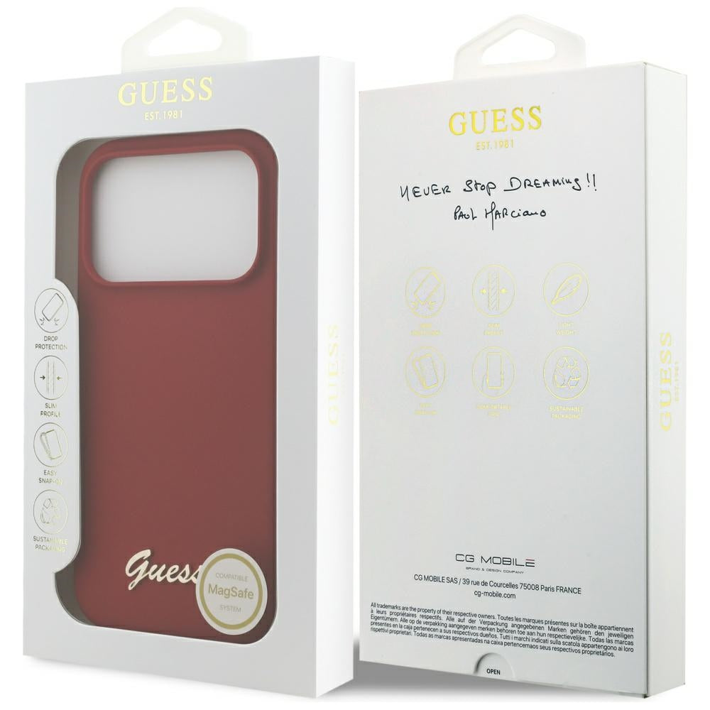Guess Silicone Script Metal Logo MagSafe Case for iPhone 17 Pro - Red_7