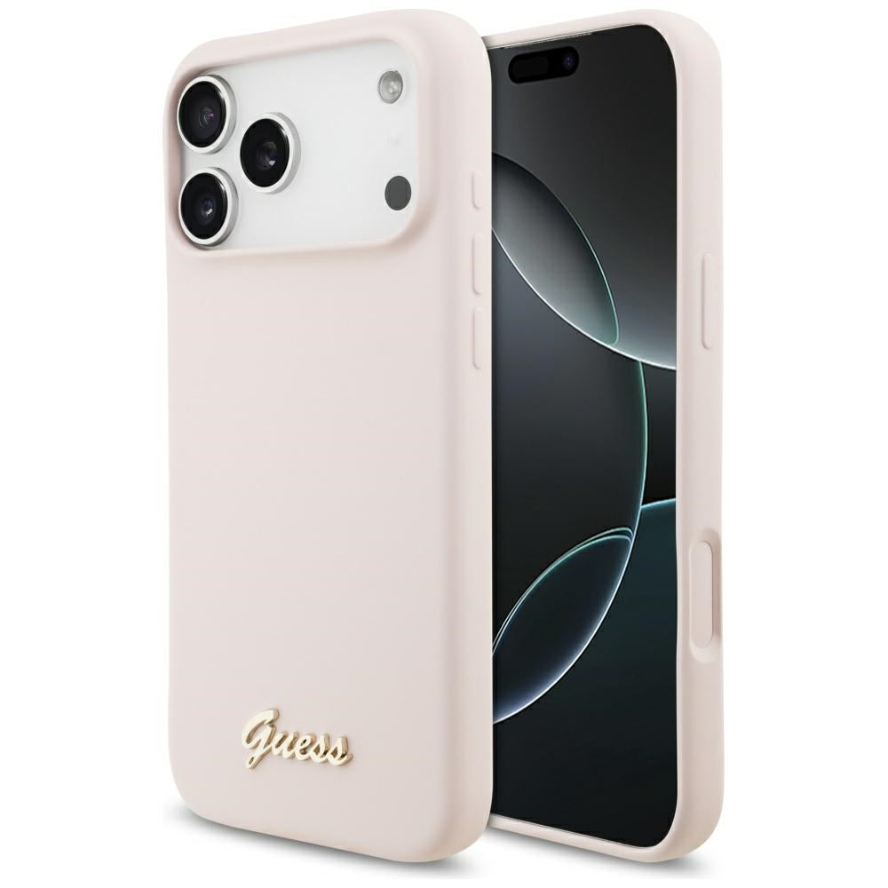 Guess Silicone Script Metal Logo MagSafe Case for iPhone 17 Pro Max - Pink_0