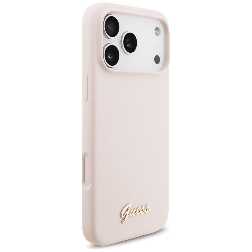 Guess Silicone Script Metal Logo MagSafe Case for iPhone 17 Pro Max - Pink_3