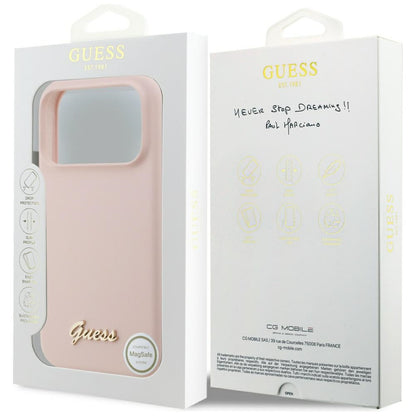 Guess Silicone Script Metal Logo MagSafe Case for iPhone 17 Pro Max - Pink_7