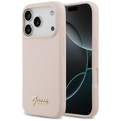 Guess Silicone Script Metal Logo MagSafe Case for iPhone 17 Pro - Pink_0