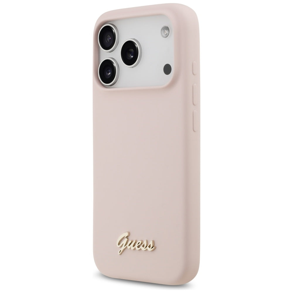 Guess Silicone Script Metal Logo MagSafe Case for iPhone 17 Pro - Pink_1