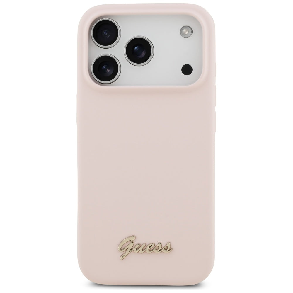 Guess Silicone Script Metal Logo MagSafe Case for iPhone 17 Pro - Pink_2