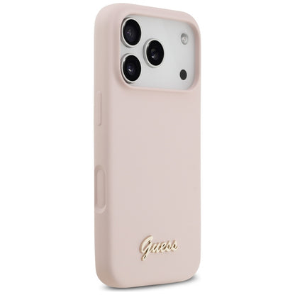 Guess Silicone Script Metal Logo MagSafe Case for iPhone 17 Pro - Pink_3