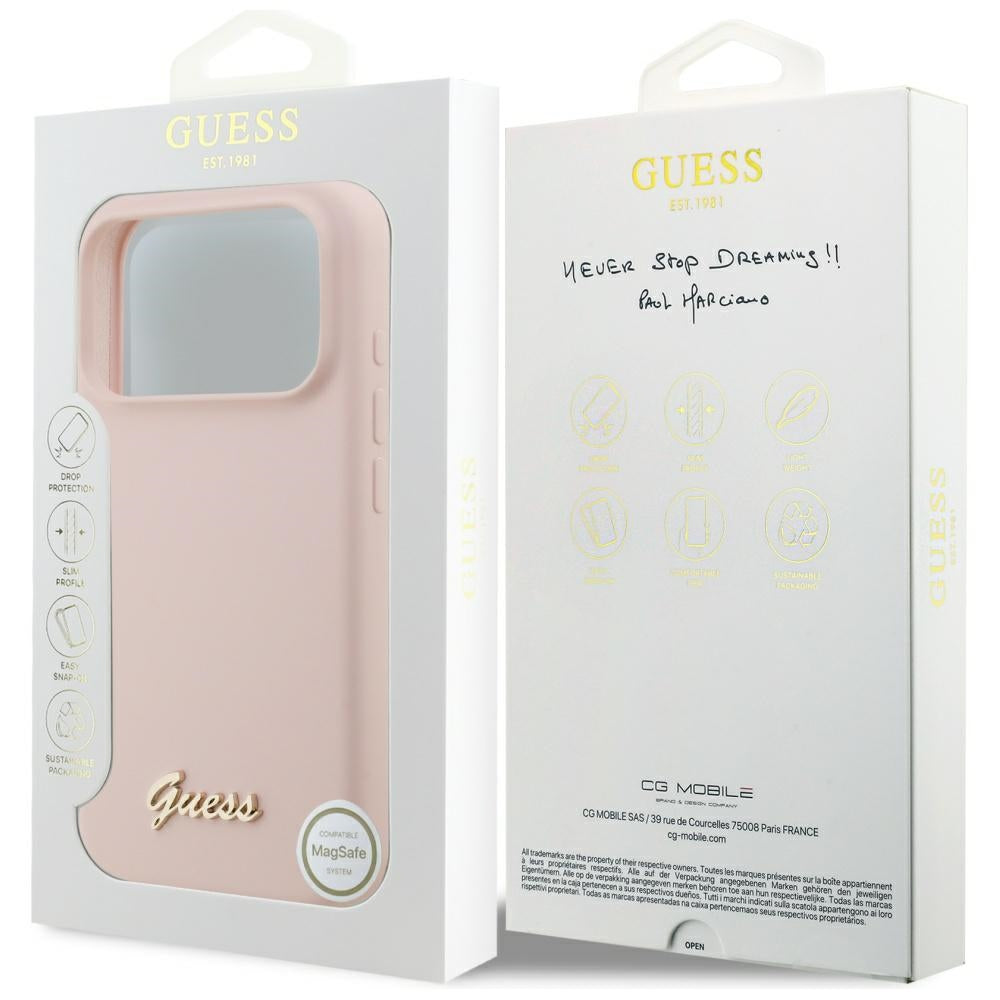 Guess Silicone Script Metal Logo MagSafe Case for iPhone 17 Pro - Pink_7