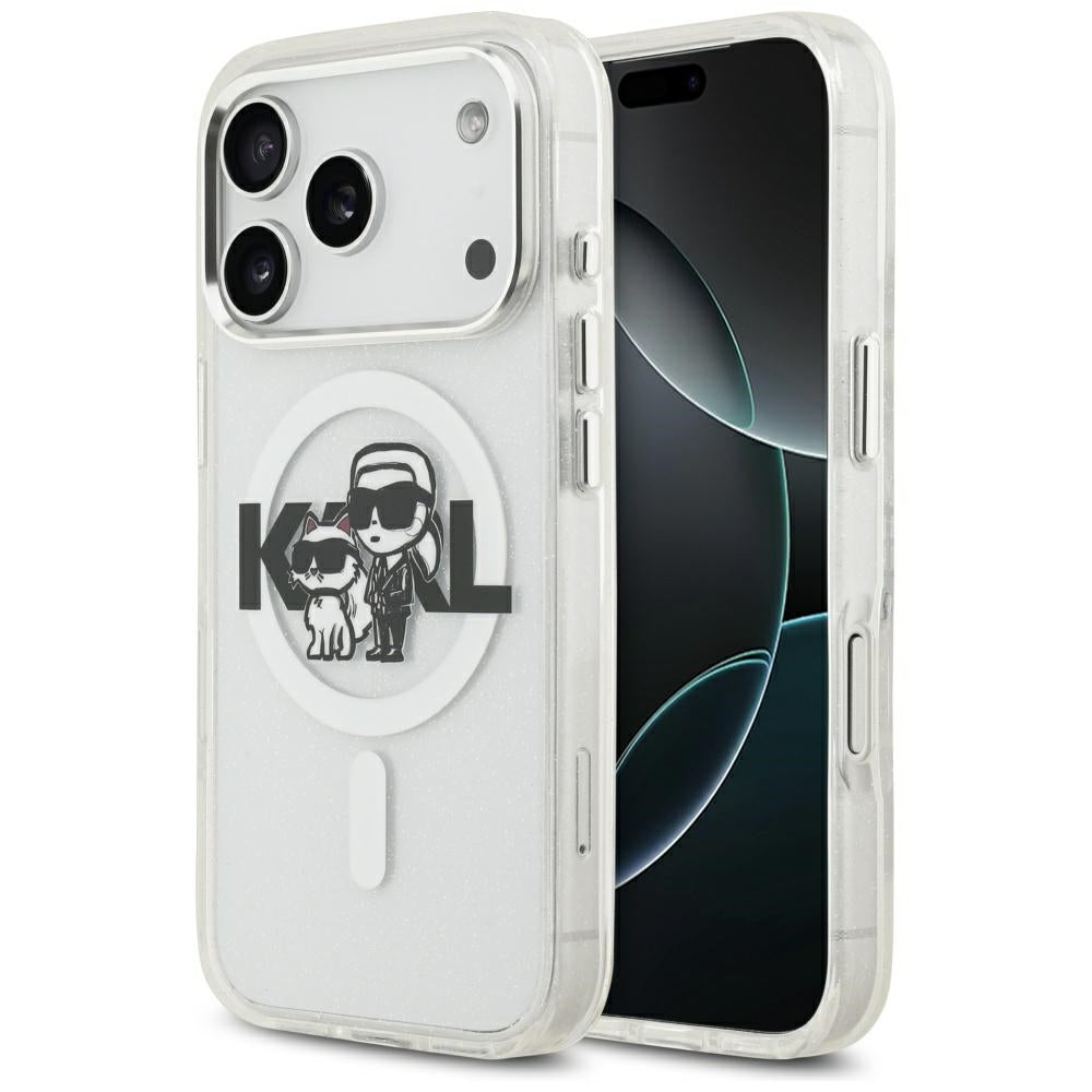 Karl Lagerfeld IML Glitter Karl &amp; Choupette Sketch Logo MagSafe Case for iPhone 17 Pro - Clear_0