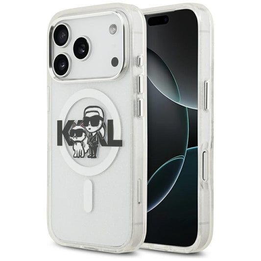 Karl Lagerfeld IML Glitter Karl &amp; Choupette Sketch Logo MagSafe Case for iPhone 17 Pro - Clear_0