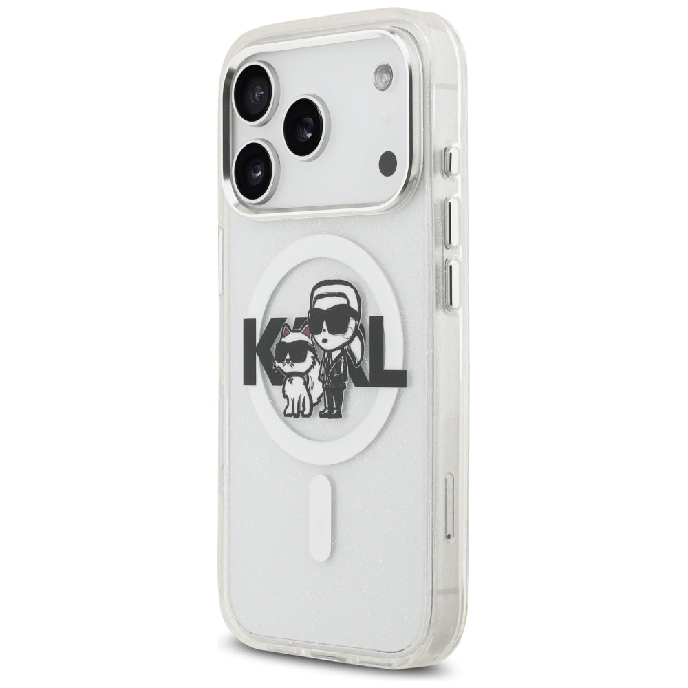 Karl Lagerfeld IML Glitter Karl &amp; Choupette Sketch Logo MagSafe Case for iPhone 17 Pro - Clear_1