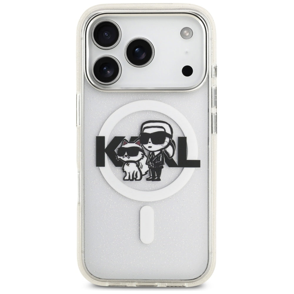 Karl Lagerfeld IML Glitter Karl &amp; Choupette Sketch Logo MagSafe Case for iPhone 17 Pro - Clear_2