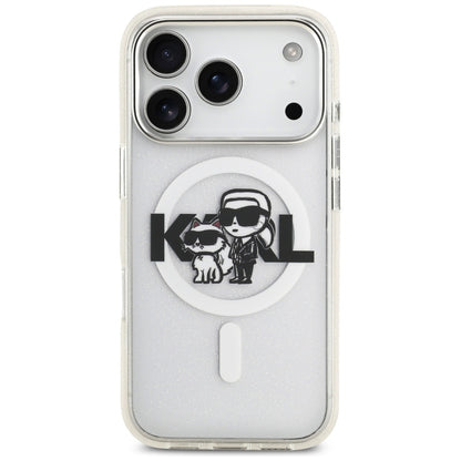 Karl Lagerfeld IML Glitter Karl &amp; Choupette Sketch Logo MagSafe Case for iPhone 17 Pro - Clear_2