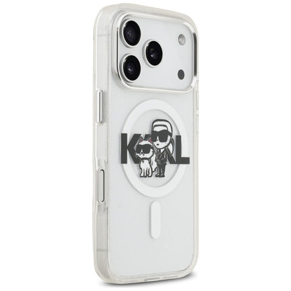 Karl Lagerfeld IML Glitter Karl &amp; Choupette Sketch Logo MagSafe Case for iPhone 17 Pro - Clear_3