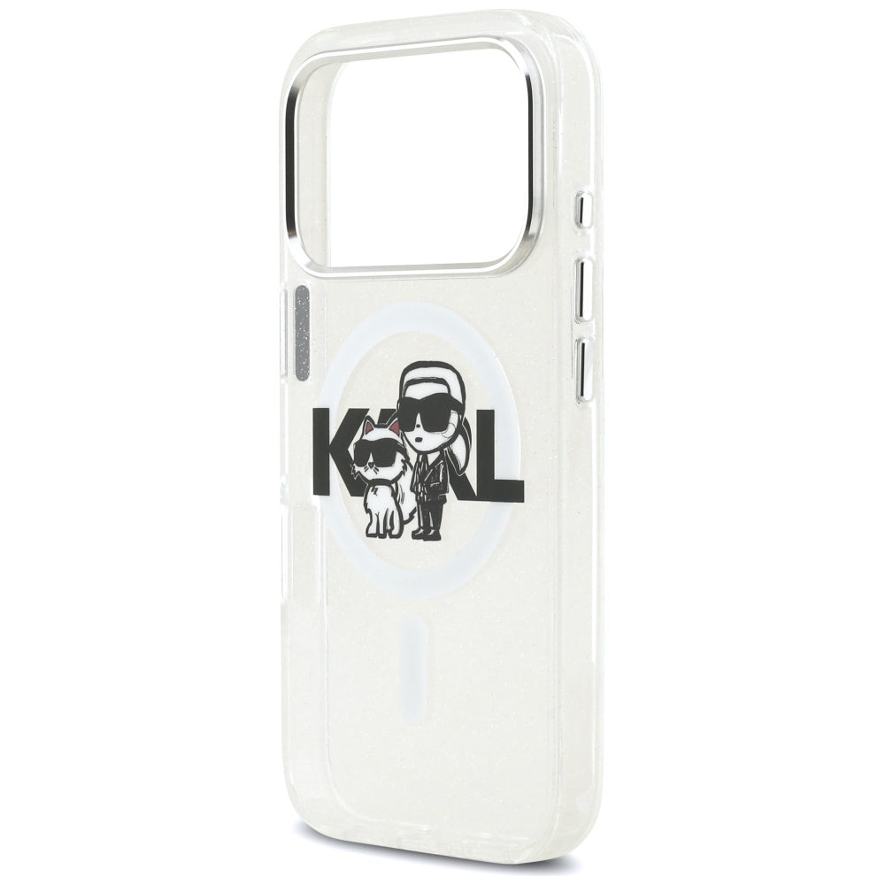 Karl Lagerfeld IML Glitter Karl &amp; Choupette Sketch Logo MagSafe Case for iPhone 17 Pro - Clear_5