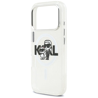 Karl Lagerfeld IML Glitter Karl &amp; Choupette Sketch Logo MagSafe Case for iPhone 17 Pro - Clear_5