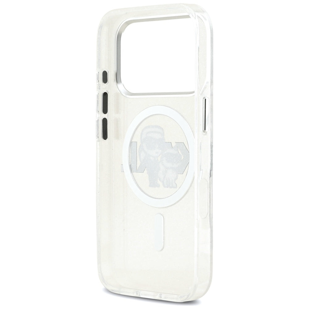 Karl Lagerfeld IML Glitter Karl &amp; Choupette Sketch Logo MagSafe Case for iPhone 17 Pro - Clear_6