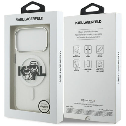 Karl Lagerfeld IML Glitter Karl &amp; Choupette Sketch Logo MagSafe Case for iPhone 17 Pro - Clear_7
