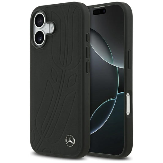 Mercedes Leather Large Laurel Leave MagSafe Case for iPhone 17 - Black_0