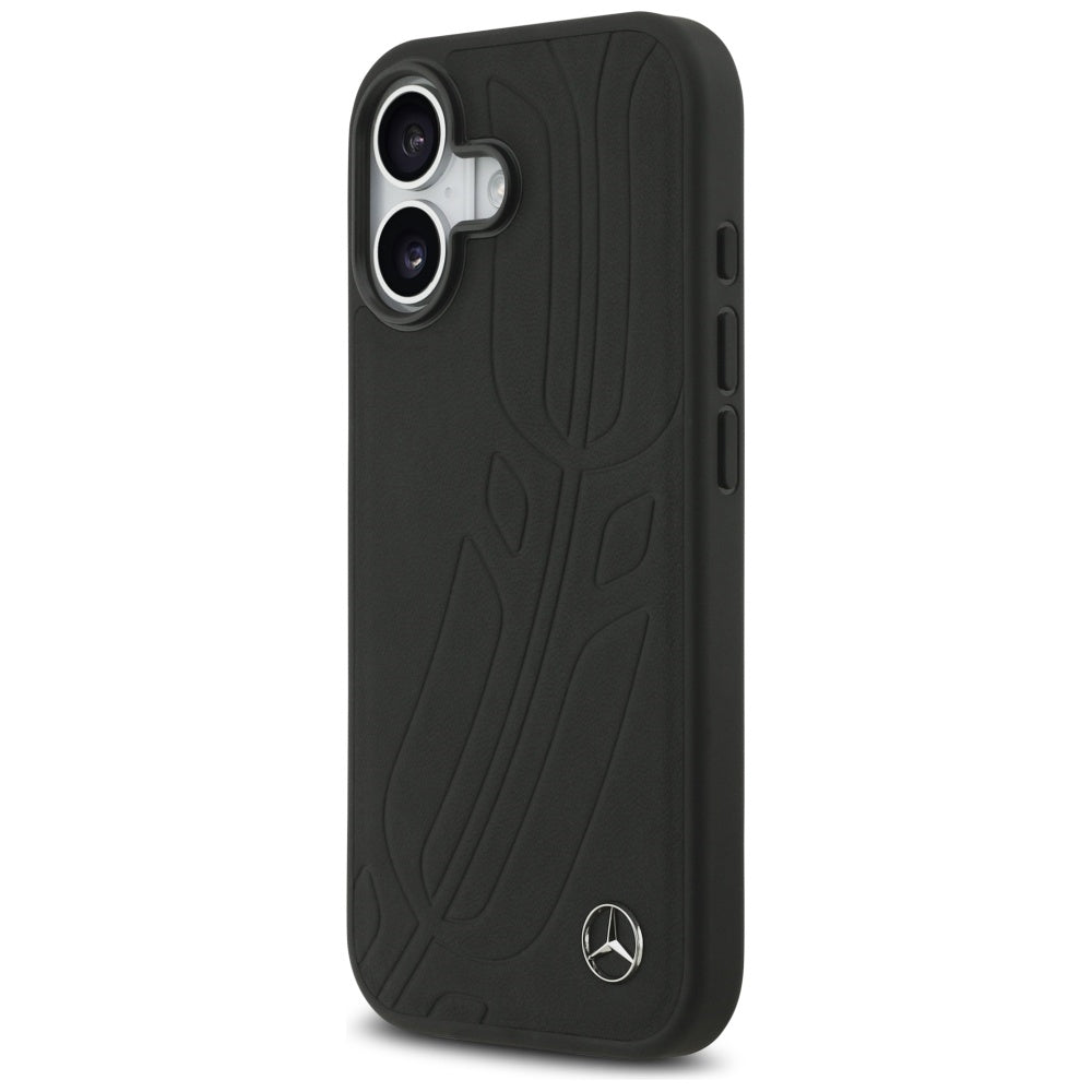 Mercedes Leather Large Laurel Leave MagSafe Case for iPhone 17 - Black_1