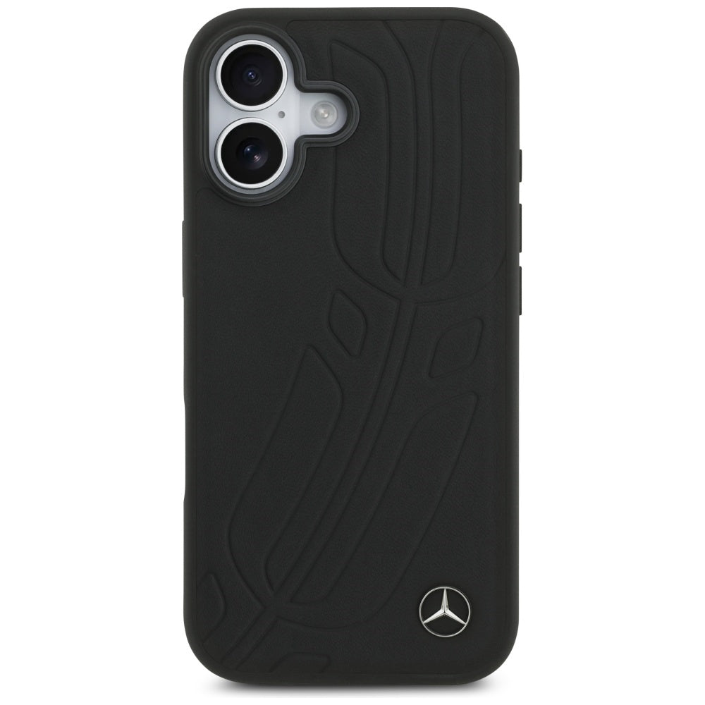 Mercedes Leather Large Laurel Leave MagSafe Case for iPhone 17 - Black_2