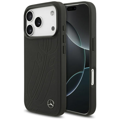 Mercedes Leather Large Laurel Leave MagSafe Case for iPhone 17 Pro - Black_0