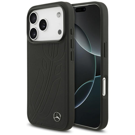 Mercedes Leather Large Laurel Leave MagSafe Case for iPhone 17 Pro - Black_0