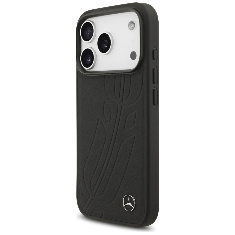 Mercedes Leather Large Laurel Leave MagSafe Case for iPhone 17 Pro - Black_1