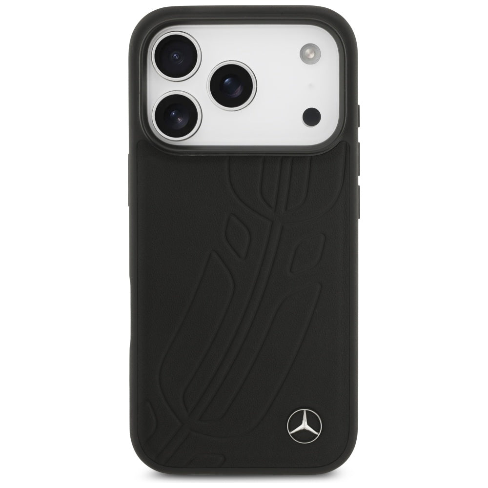 Mercedes Leather Large Laurel Leave MagSafe Case for iPhone 17 Pro - Black_2