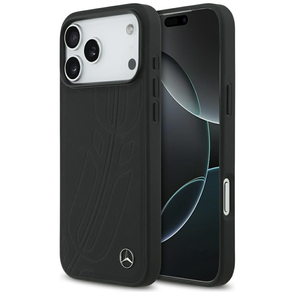 Mercedes Leather Large Laurel Leave MagSafe Case for iPhone 17 Pro Max - Black_0