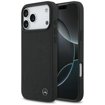 Mercedes Leather Large Laurel Leave MagSafe Case for iPhone 17 Pro Max - Black_0