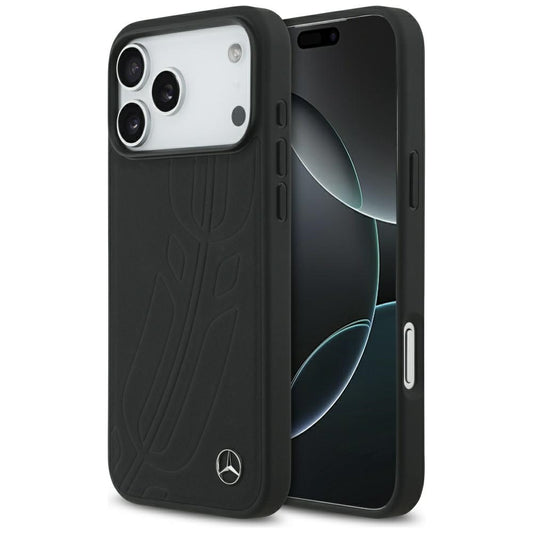 Mercedes Leather Large Laurel Leave MagSafe Case for iPhone 17 Pro Max - Black_0