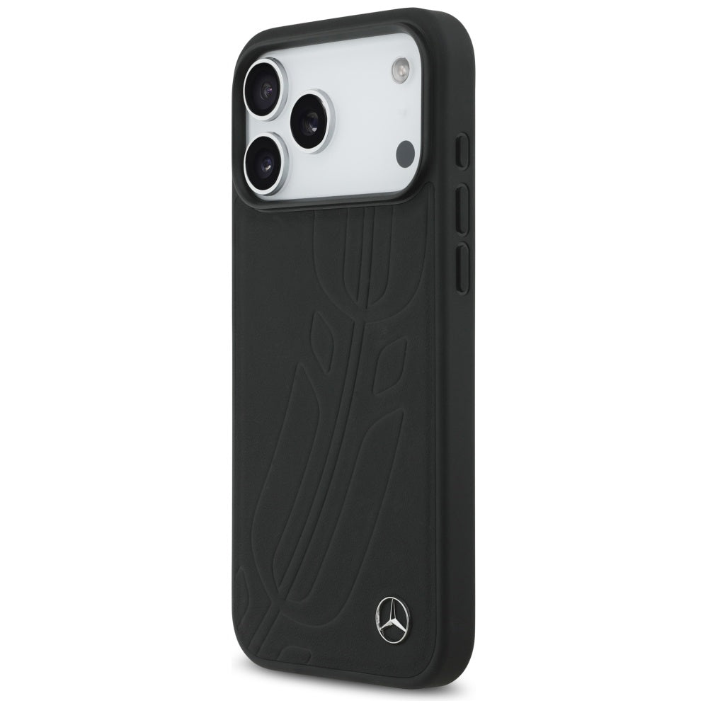 Mercedes Leather Large Laurel Leave MagSafe Case for iPhone 17 Pro Max - Black_1