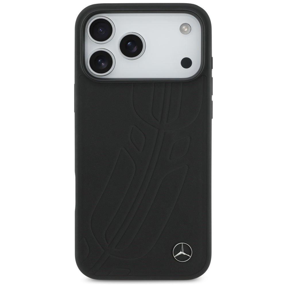 Mercedes Leather Large Laurel Leave MagSafe Case for iPhone 17 Pro Max - Black_2