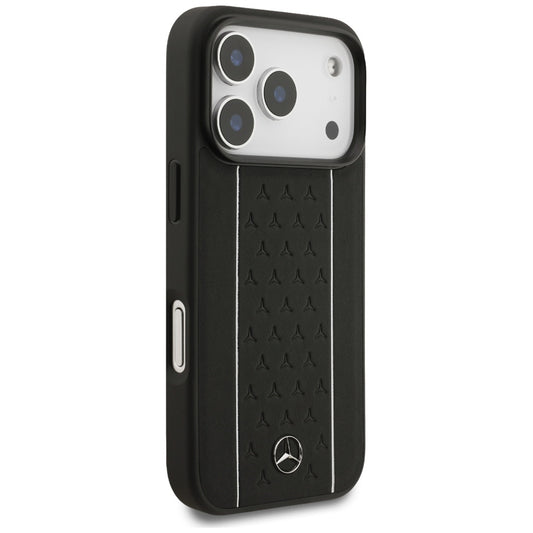 Mercedes Leather Star Pattern Stripes MagSafe Case for iPhone 17 Pro - Black_0