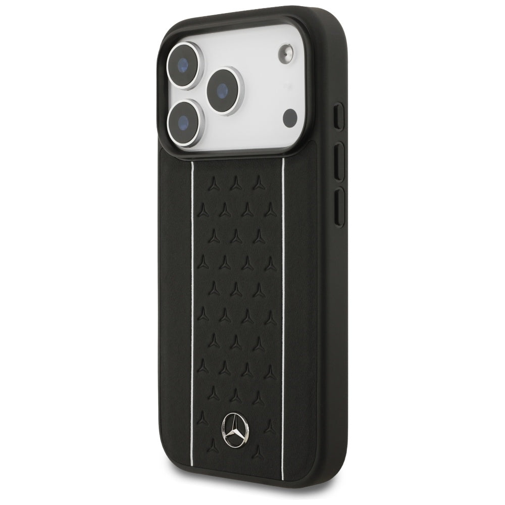Mercedes Leather Star Pattern Stripes MagSafe Case for iPhone 17 Pro - Black_2