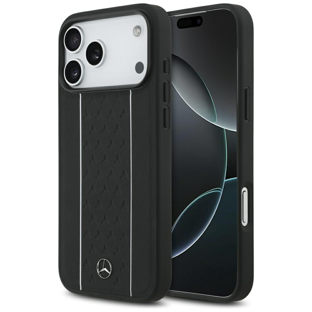 Mercedes Leather Star Pattern Stripes MagSafe Case for iPhone 17 Pro Max - Black_0