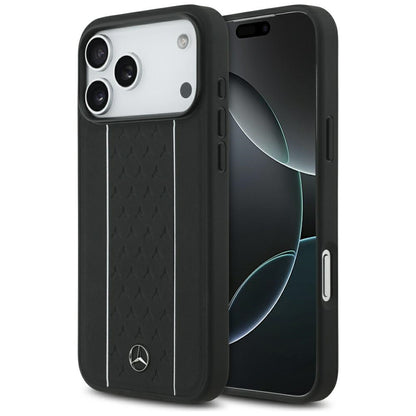 Mercedes Leather Star Pattern Stripes MagSafe Case for iPhone 17 Pro Max - Black_0