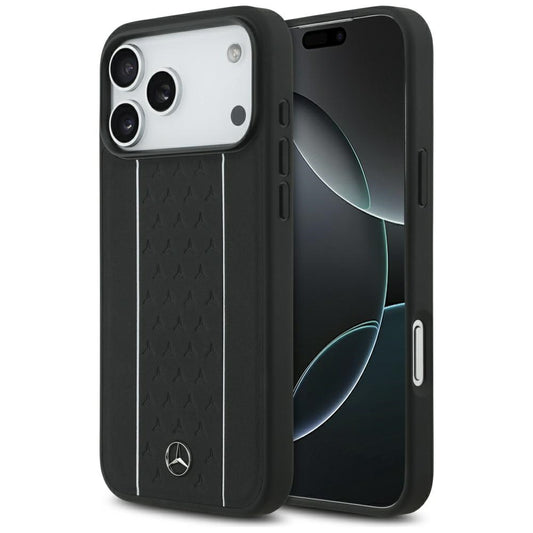 Mercedes Leather Star Pattern Stripes MagSafe Case for iPhone 17 Pro Max - Black_0
