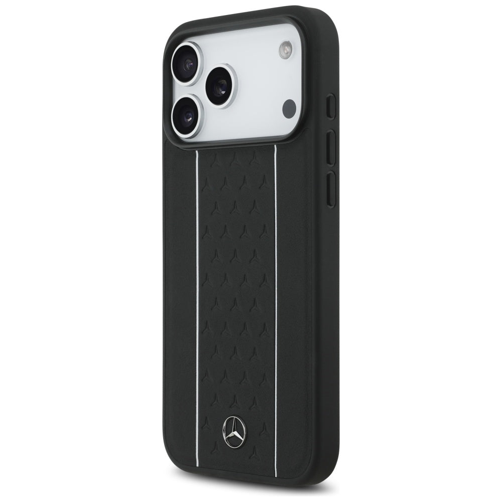 Mercedes Leather Star Pattern Stripes MagSafe Case for iPhone 17 Pro Max - Black_1