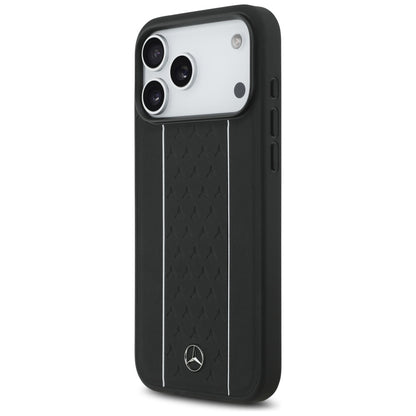 Mercedes Leather Star Pattern Stripes MagSafe Case for iPhone 17 Pro Max - Black_1
