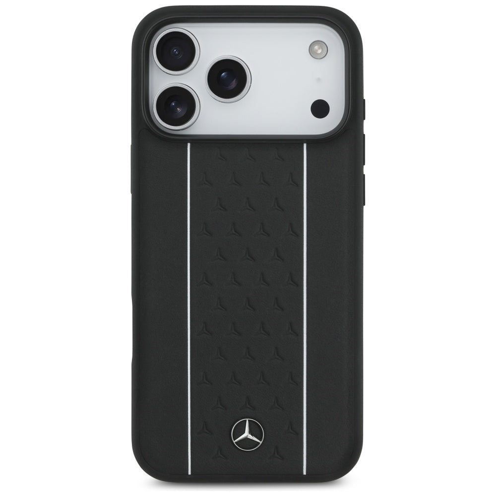 Mercedes Leather Star Pattern Stripes MagSafe Case for iPhone 17 Pro Max - Black_2