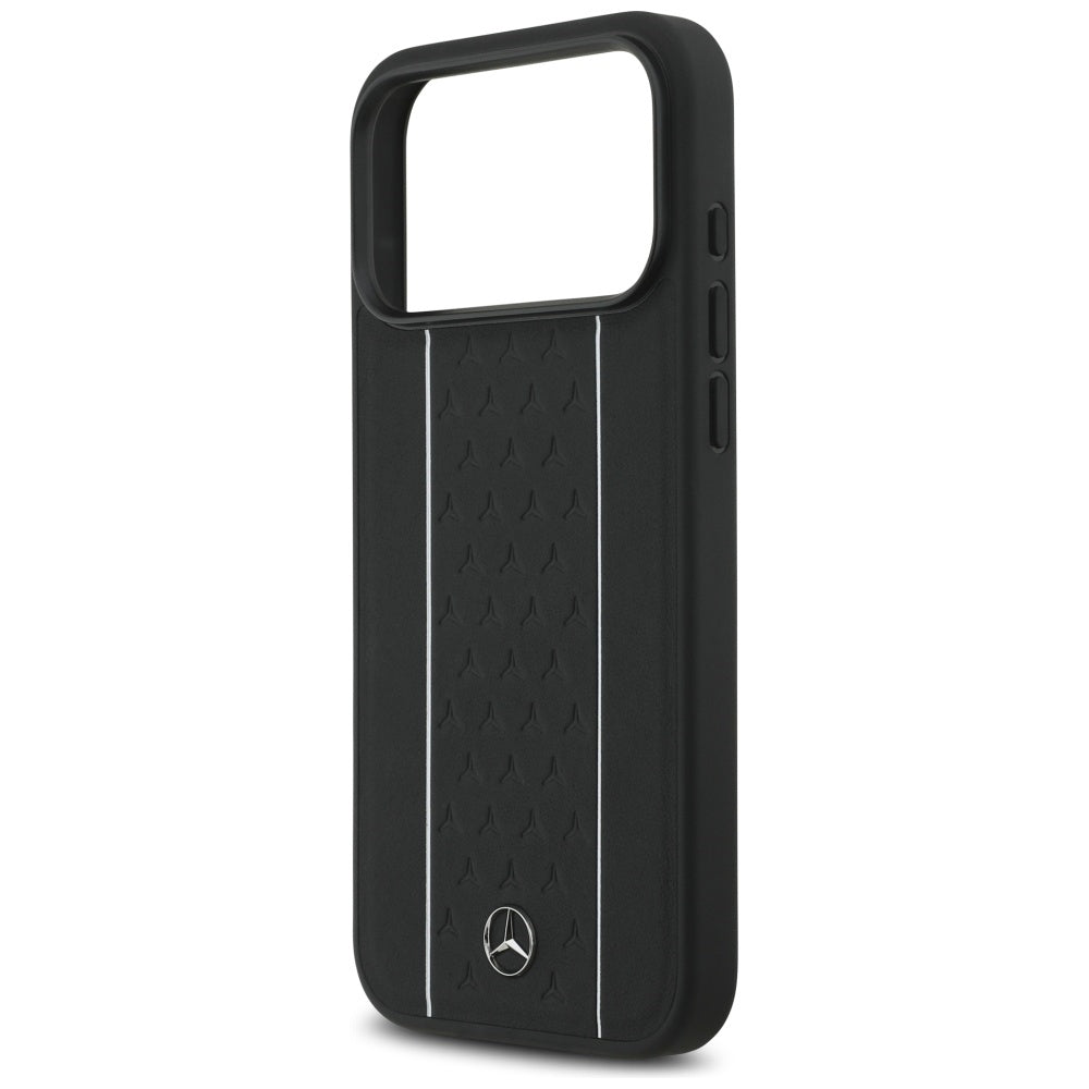 Mercedes Leather Star Pattern Stripes MagSafe Case for iPhone 17 Pro Max - Black_5