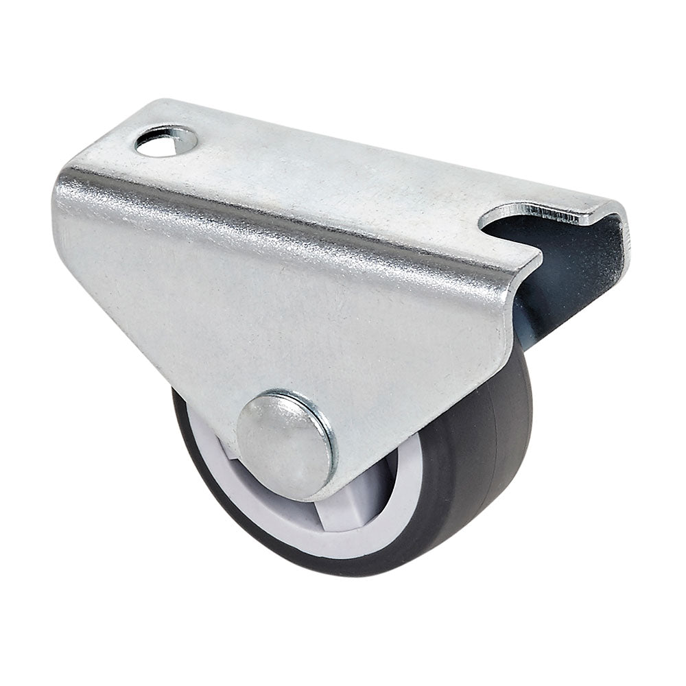 Roda fixa em borracha com placa e eixo liso com duas fixaÃ§Ãµes, cor cinza, carga mÃ¡x. 45 kg, Ã¸ 3 cm_0