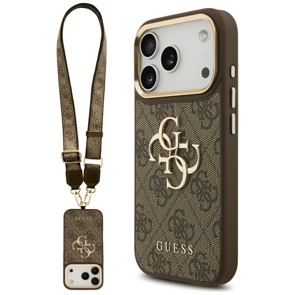Guess 4G Big 4G Classic Logo Big Strap Metal Buttons Case for iPhone 17 Pro - Brown_0