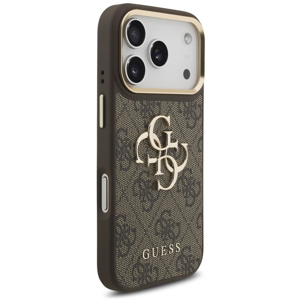 Guess 4G Big 4G Classic Logo Big Strap Metal Buttons Case for iPhone 17 Pro - Brown_3