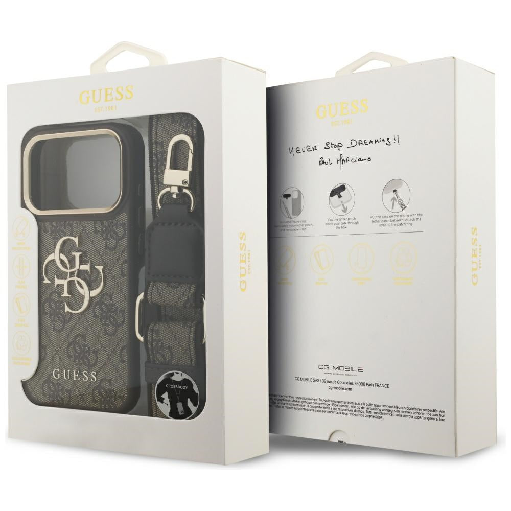 Guess 4G Big 4G Classic Logo Big Strap Metal Buttons Case for iPhone 17 Pro - Brown_8